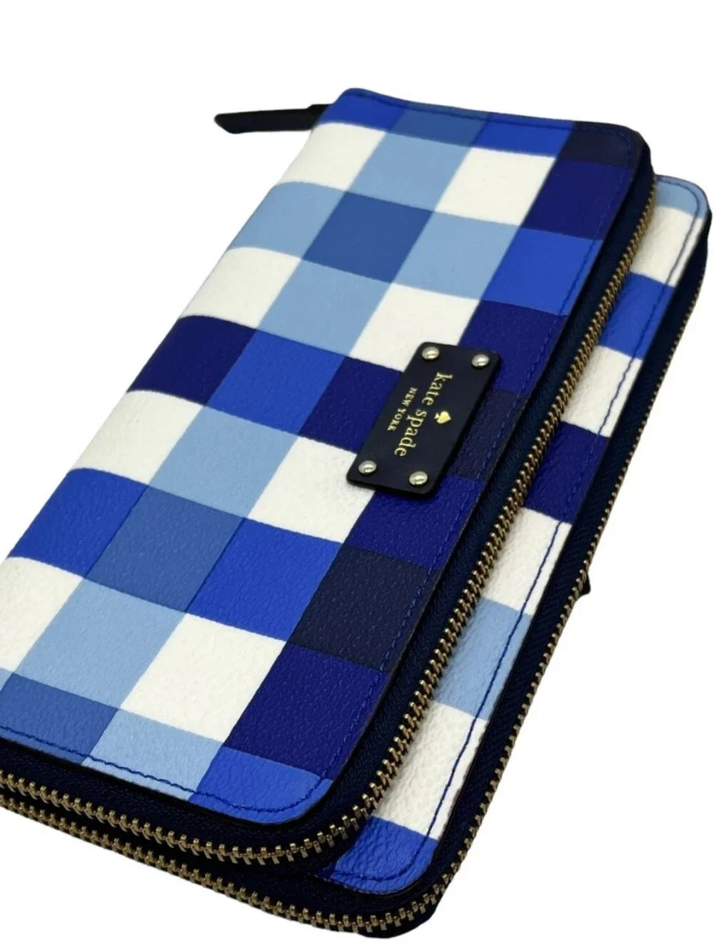 Kate Spade Anita Blue Gingham Leather Wallet NWT
